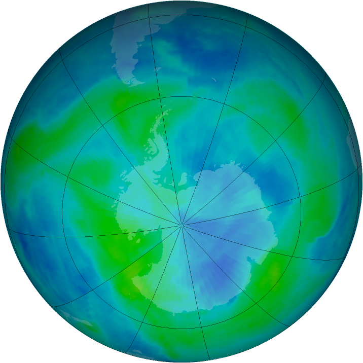 Antarctic ozone map for 09 March 1999